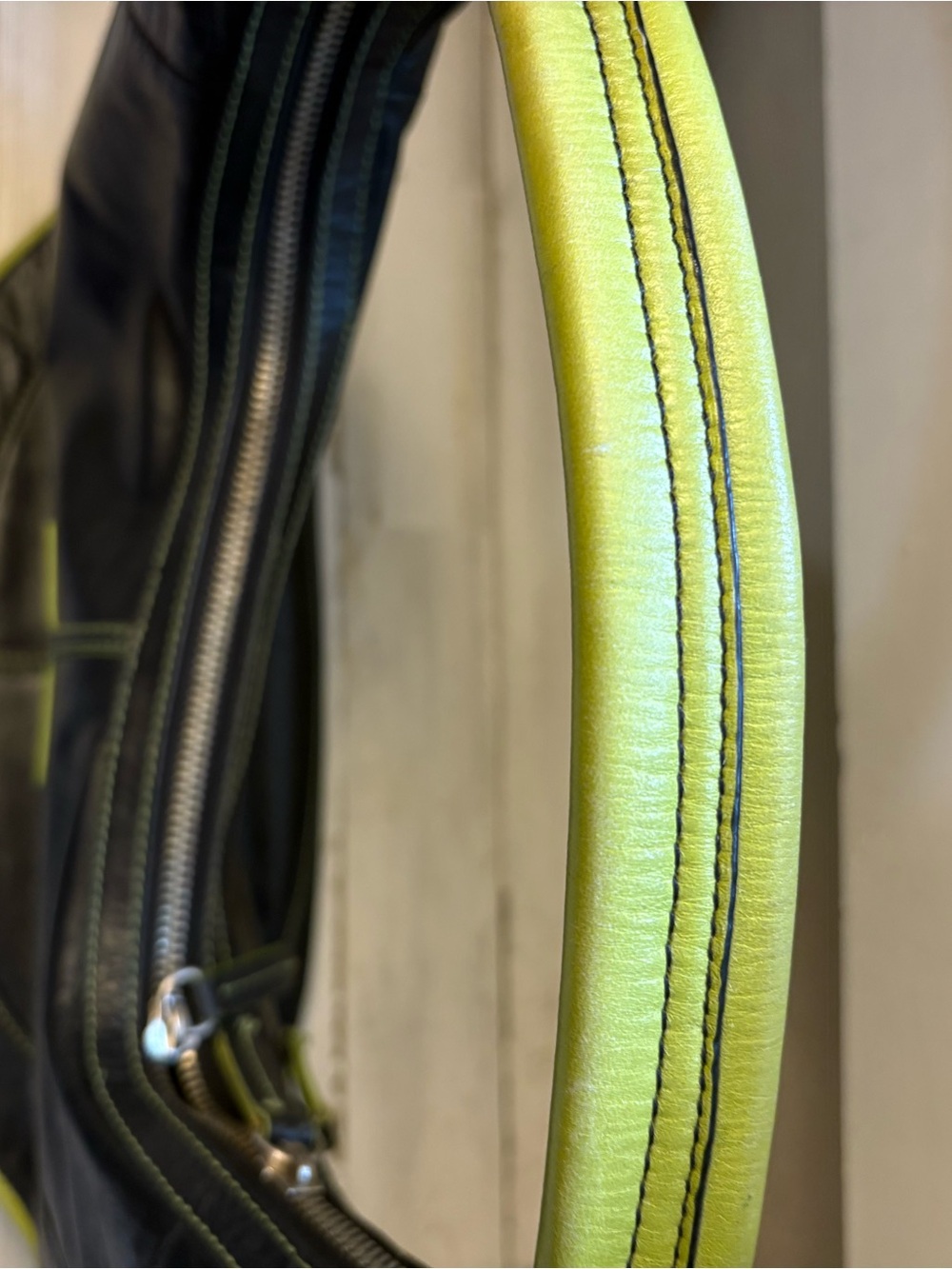 Black Leather Mini Hobo Bag with Lime Accent Angela Adam’s Y2K - Picture 6 of 8